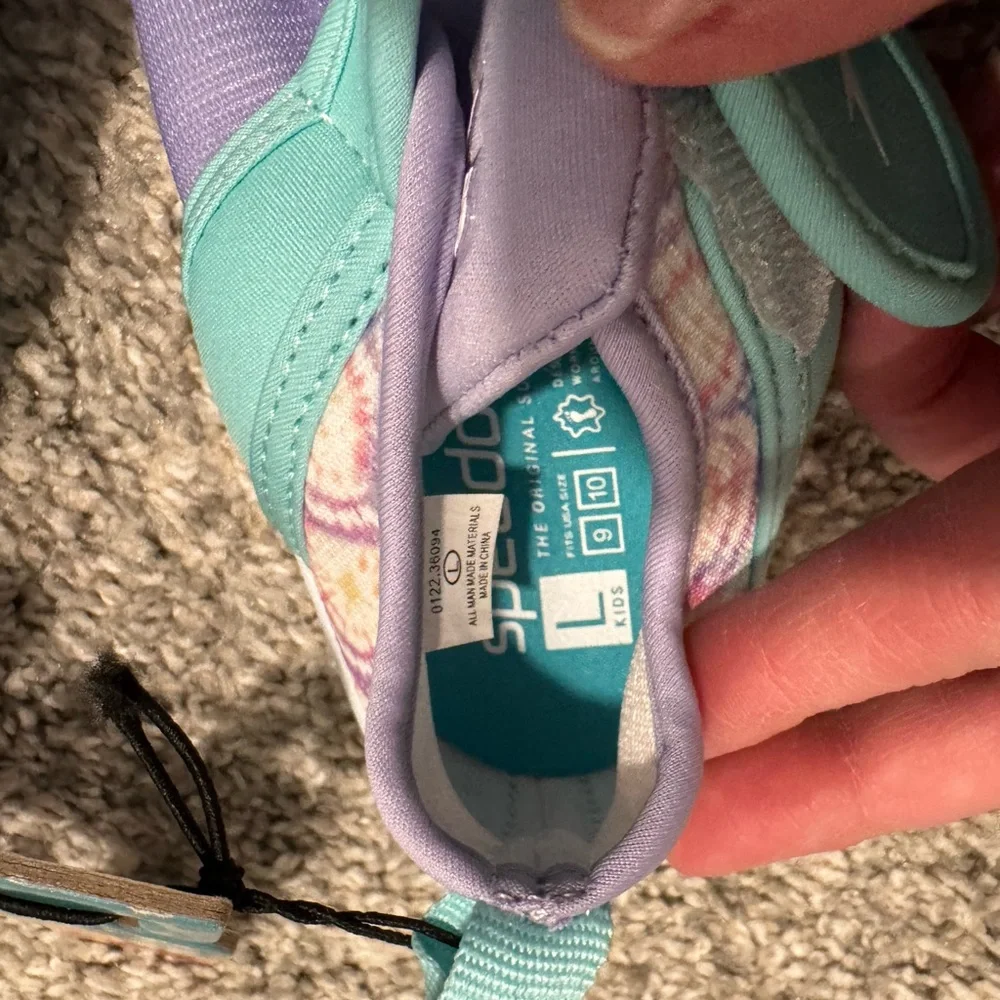 Speedo Surfwalker Purple & Teal Velcro Size Large 9-10 Toddler Girl Water Shoes